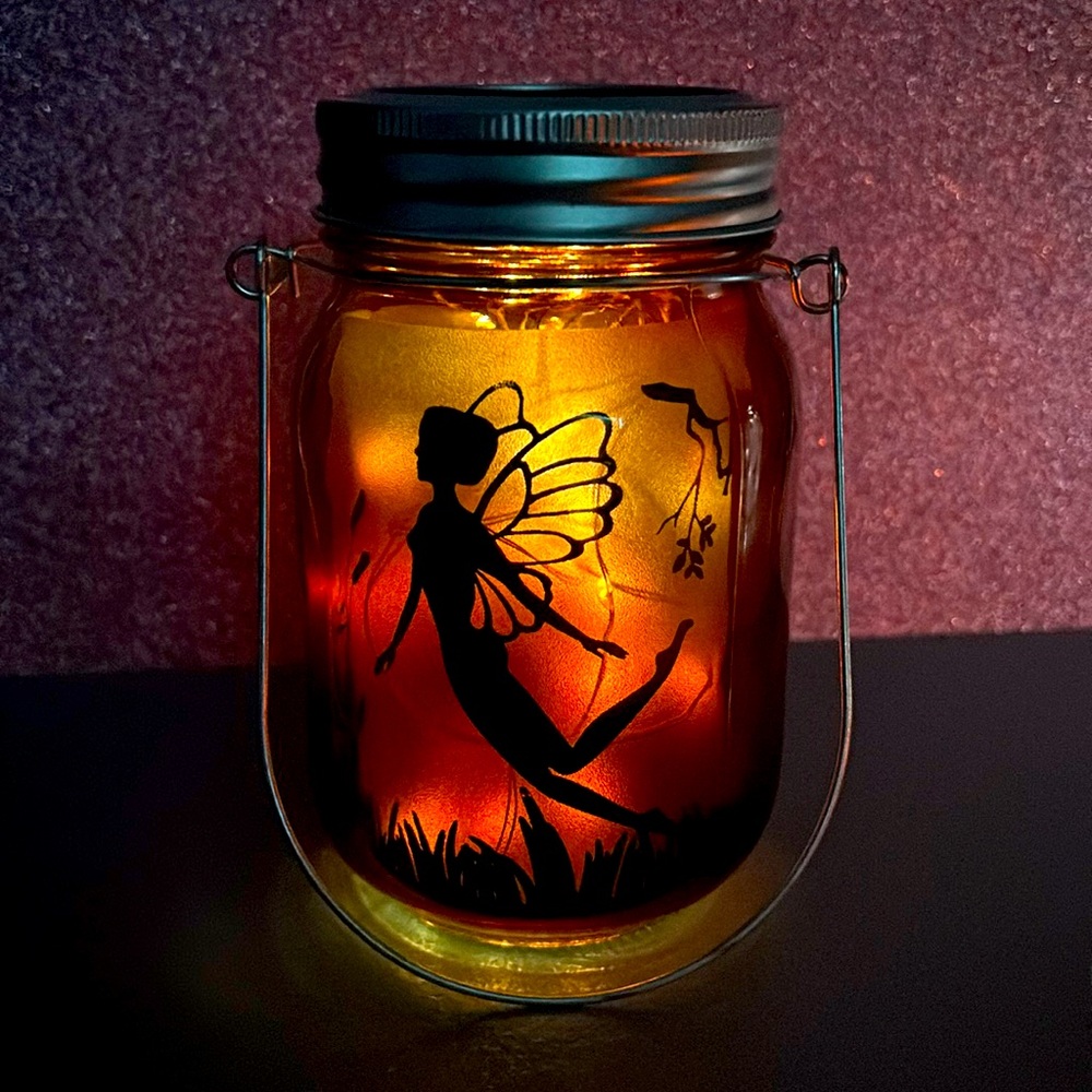 Handmade solar mason jar lantern with Fairies